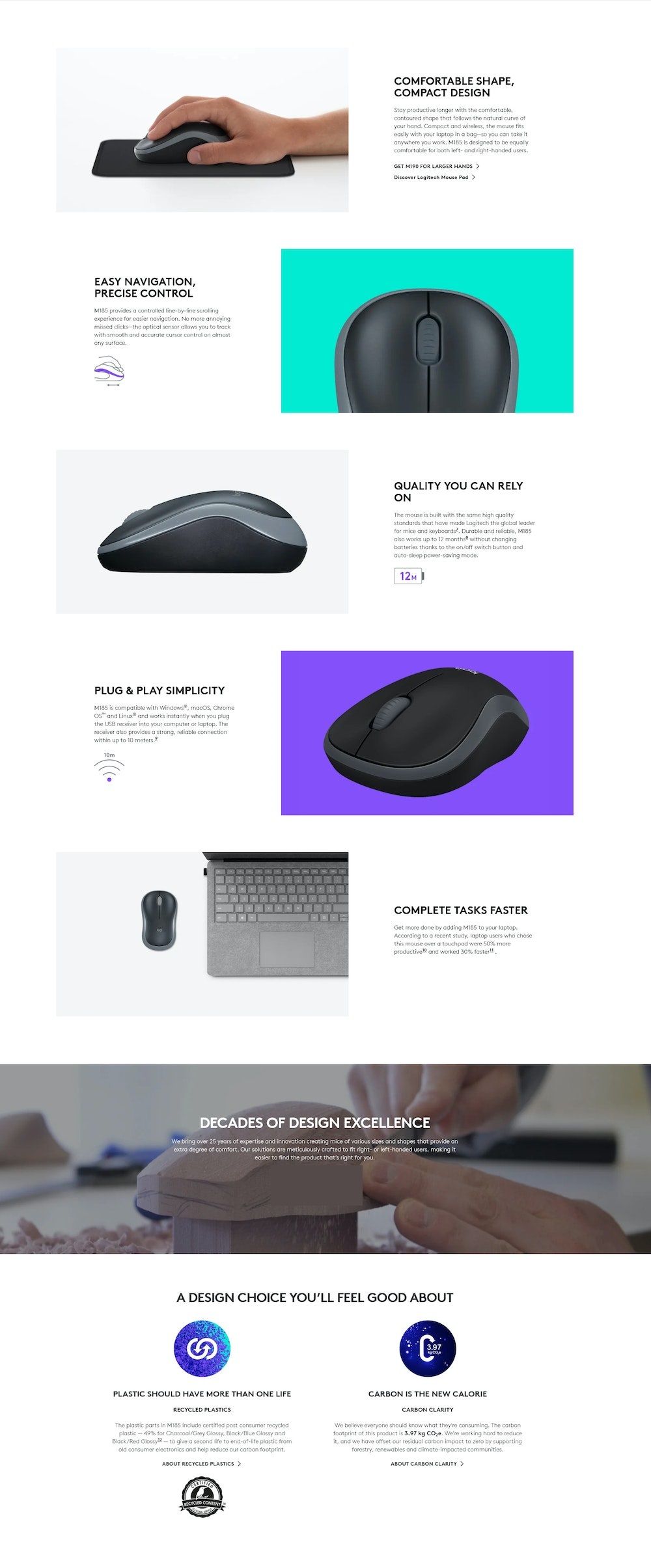 A large marketing image providing additional information about the product Logitech M185 Compact Wireless Mouse - Blue - Additional alt info not provided