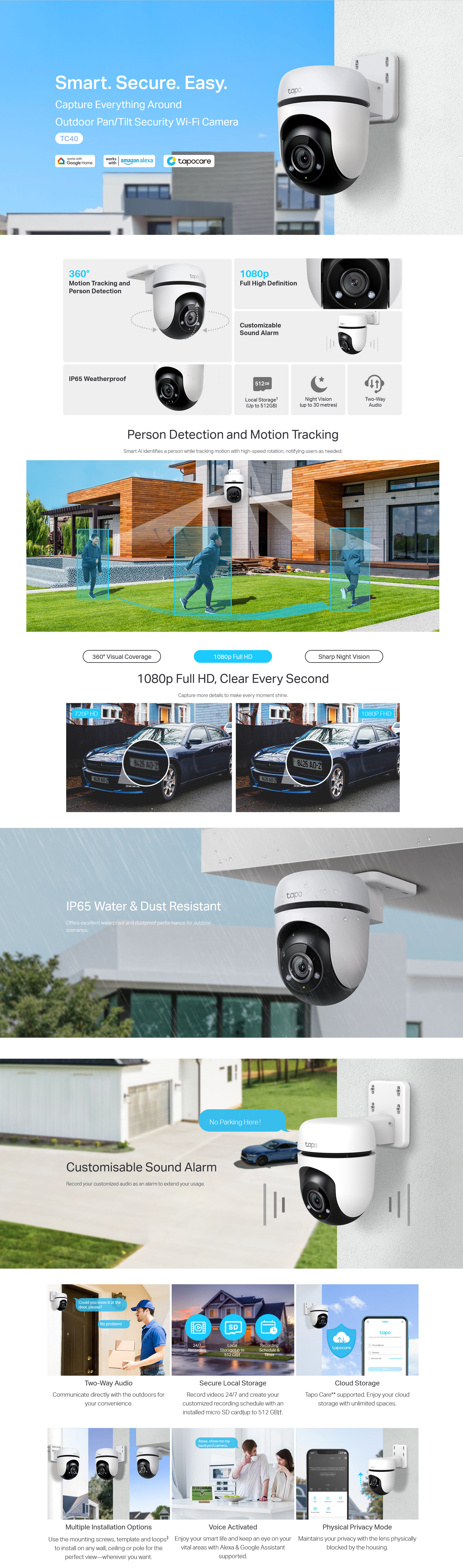 A large marketing image providing additional information about the product TP-Link Tapo TC40 - Outdoor Pan/Tilt Security Wi-Fi Camera - Additional alt info not provided