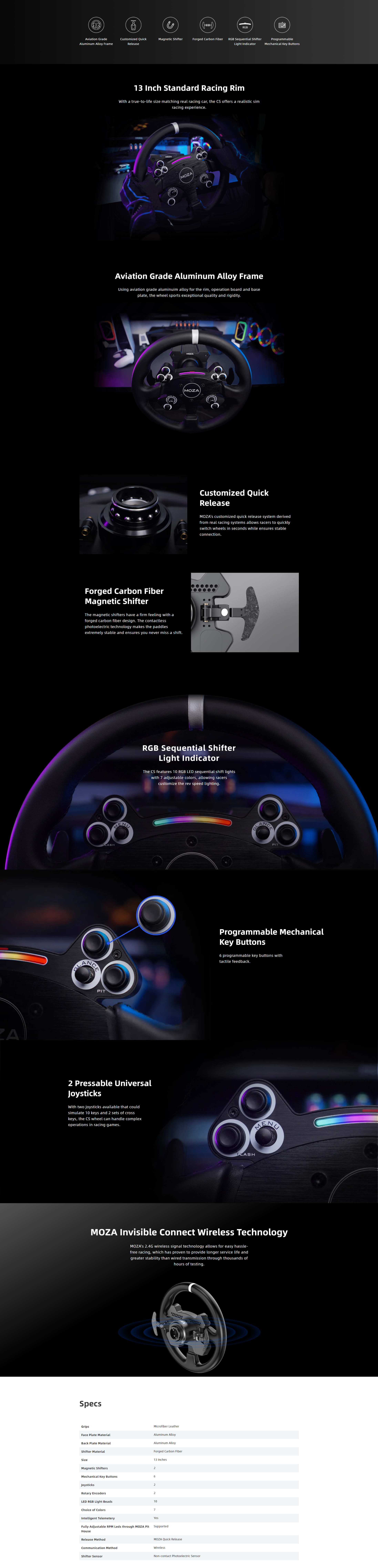 A large marketing image providing additional information about the product MOZA CS V2 Steering Wheel - Additional alt info not provided