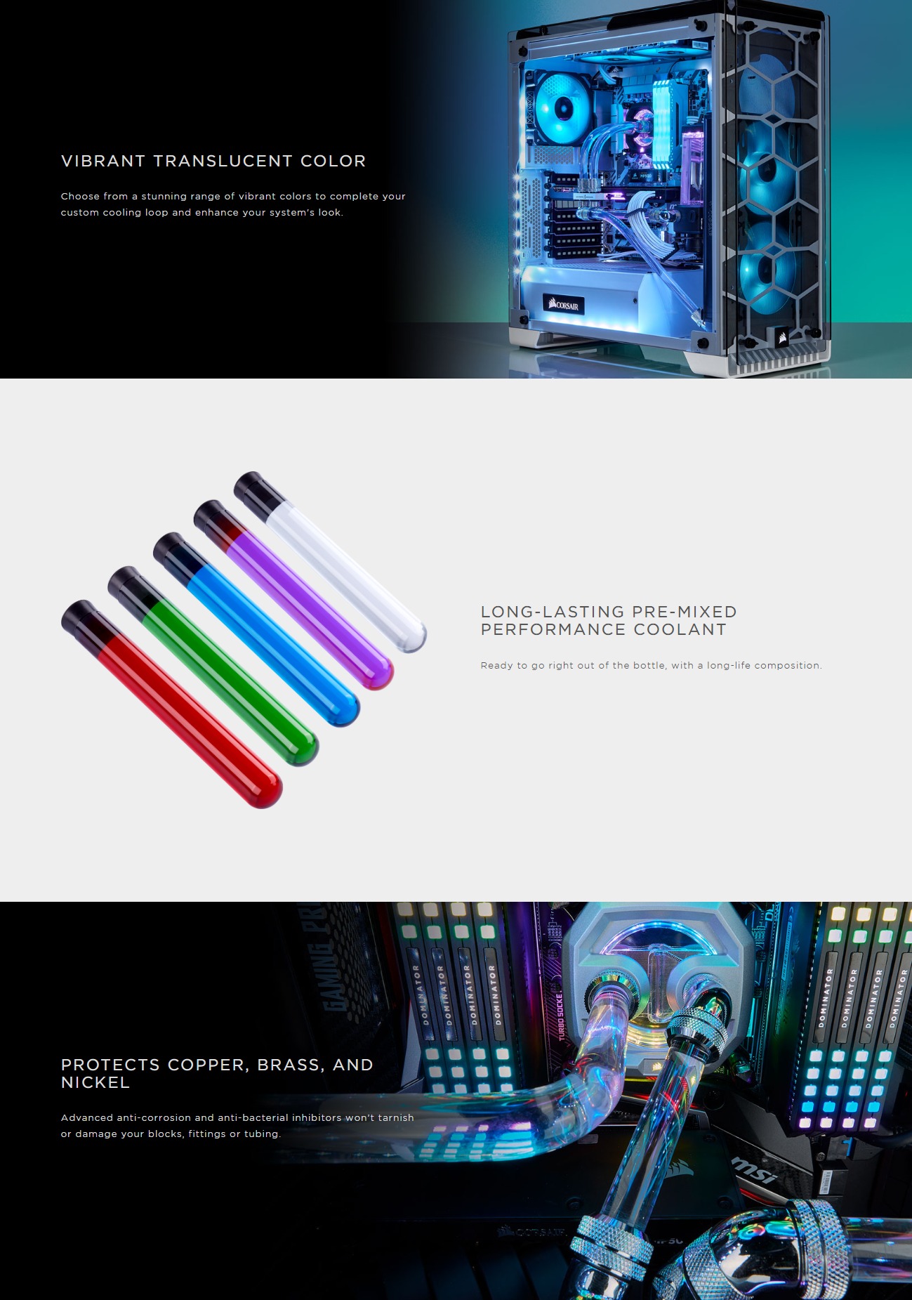 A large marketing image providing additional information about the product Corsair Hydro X Series XL5 Translucent Purple Premix Coolant 1L - Additional alt info not provided