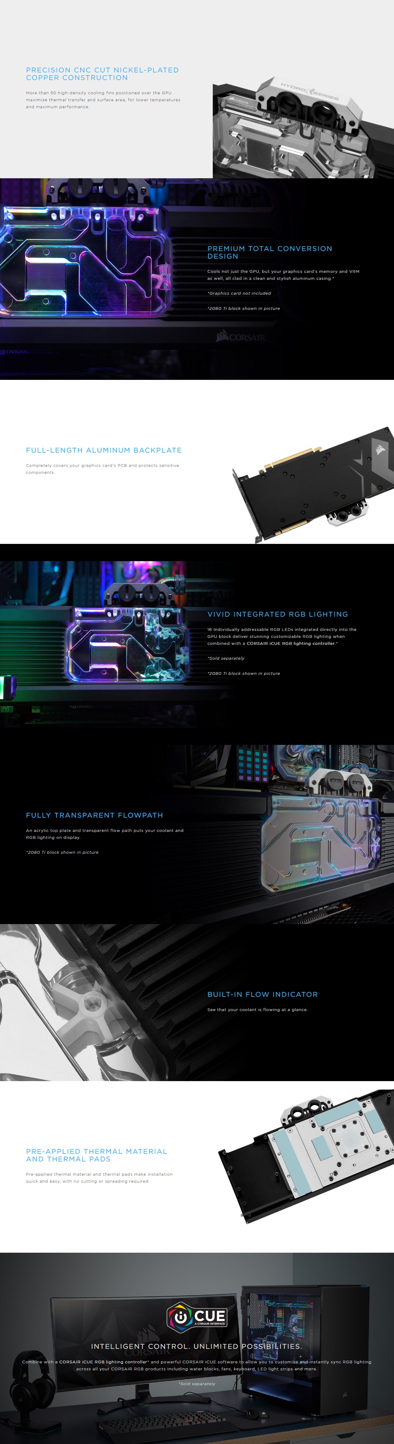 A large marketing image providing additional information about the product Corsair Hydro X Series XG7 RGB (2070 FE) GPU Waterblock - Additional alt info not provided