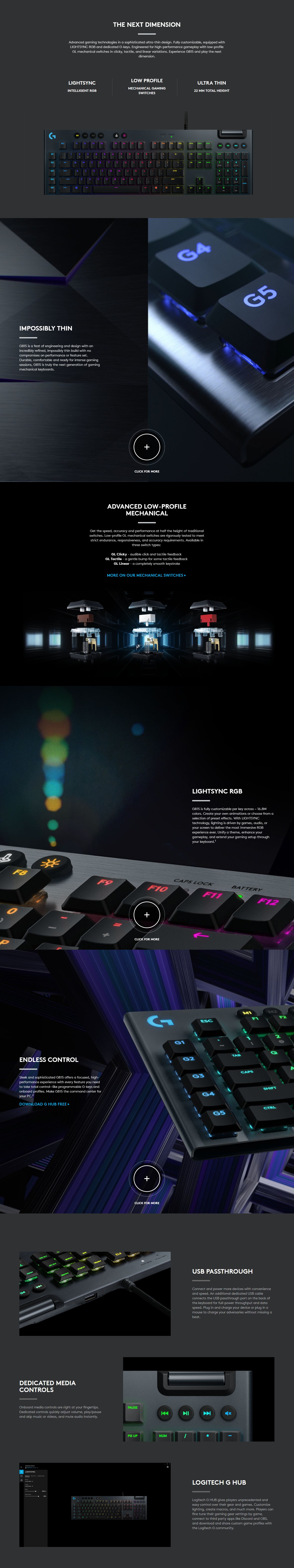 A large marketing image providing additional information about the product Logitech G815 LIGHTSYNC RGB Mechanical Keyboard - GL Linear - Additional alt info not provided