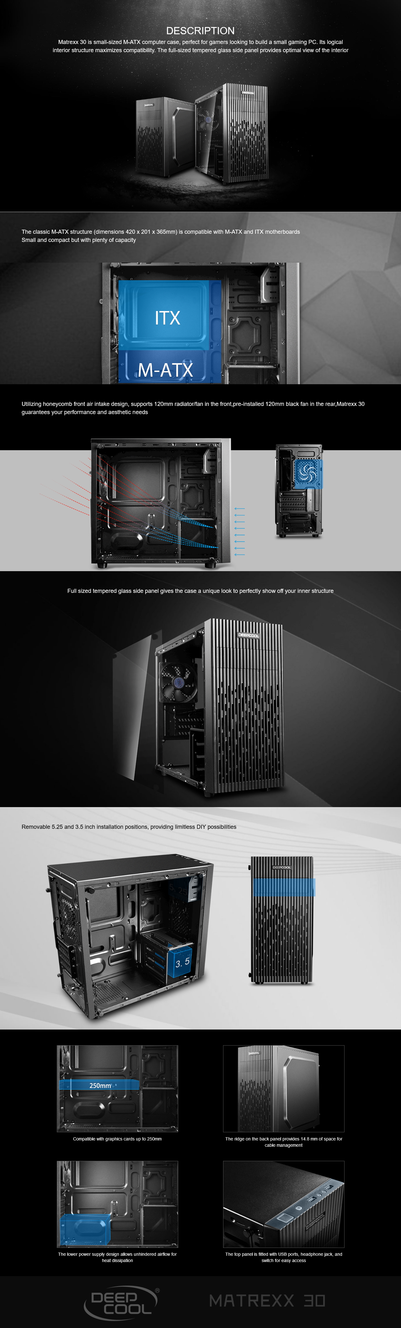 A large marketing image providing additional information about the product DeepCool Matrexx 30 Micro Tower Case - Black - Additional alt info not provided