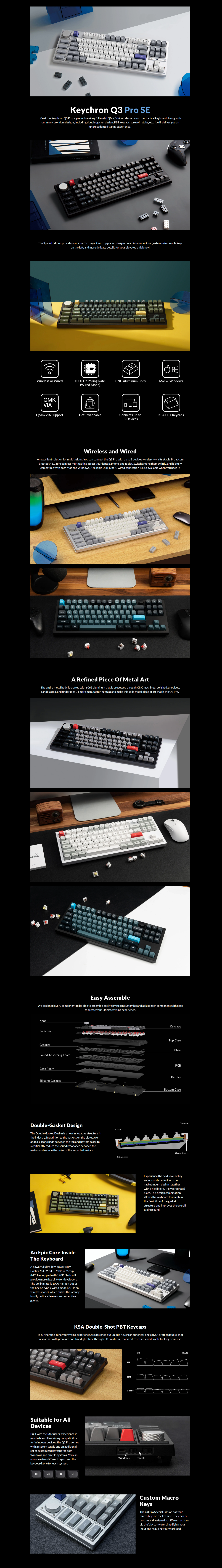 A large marketing image providing additional information about the product Keychron Q3 Pro QMK/VIA Wireless Custom Mechanical Keyboard - Shell White - Additional alt info not provided