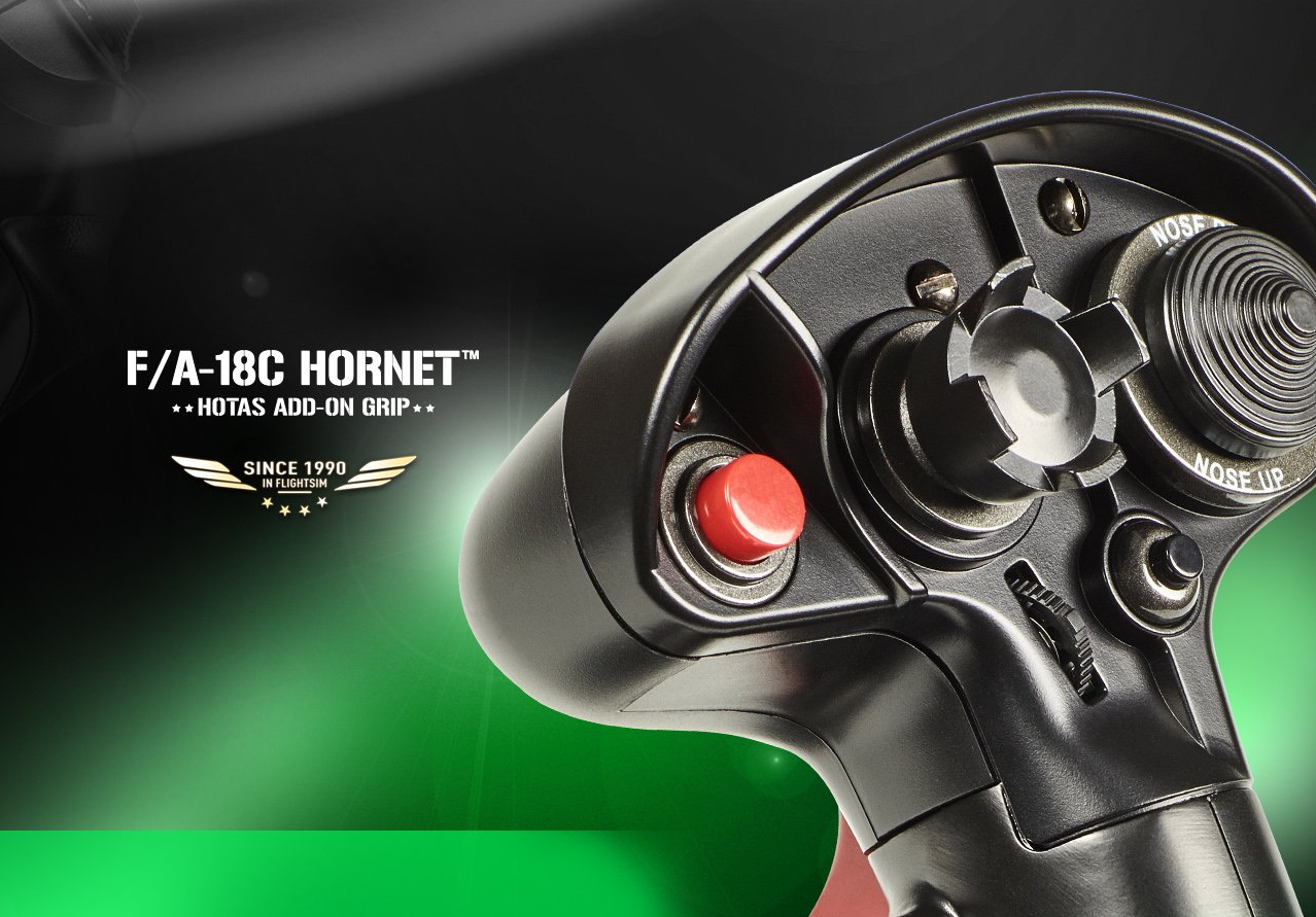 A large marketing image providing additional information about the product Thrustmaster F/A-18C Hornet - HOTAS Add-On Grip - Additional alt info not provided
