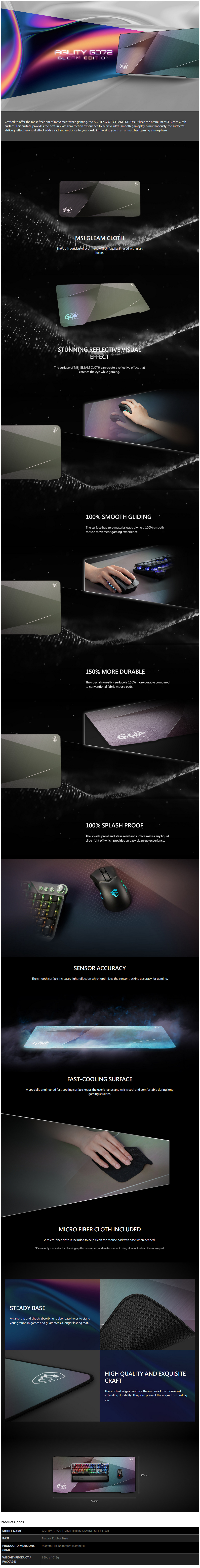 A large marketing image providing additional information about the product MSI Agility GD72 Gleam Edition Mousemat - Additional alt info not provided