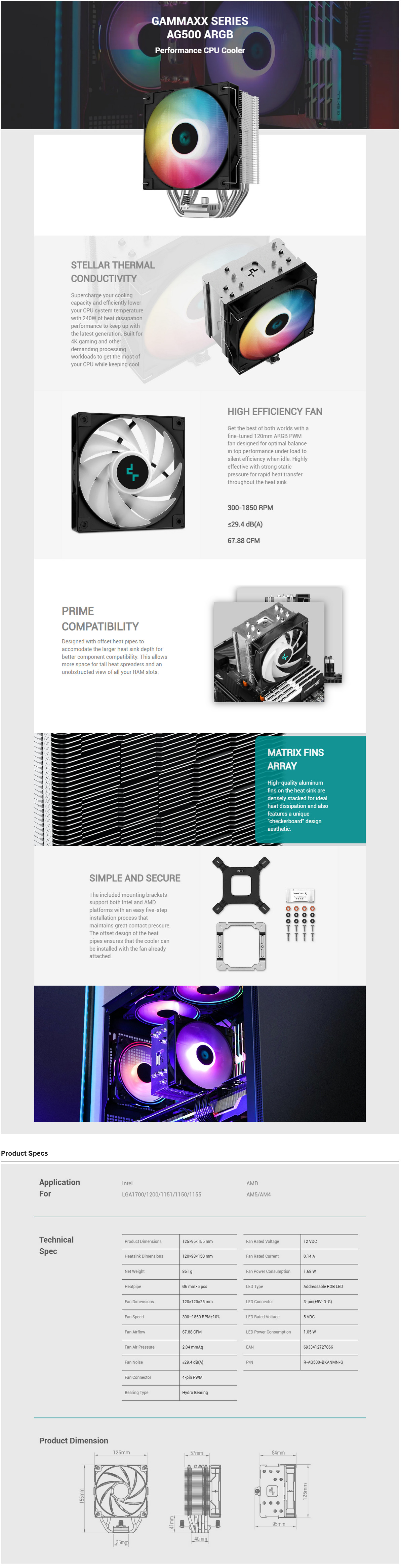 A large marketing image providing additional information about the product DeepCool AG500 ARGB CPU Cooler - Additional alt info not provided