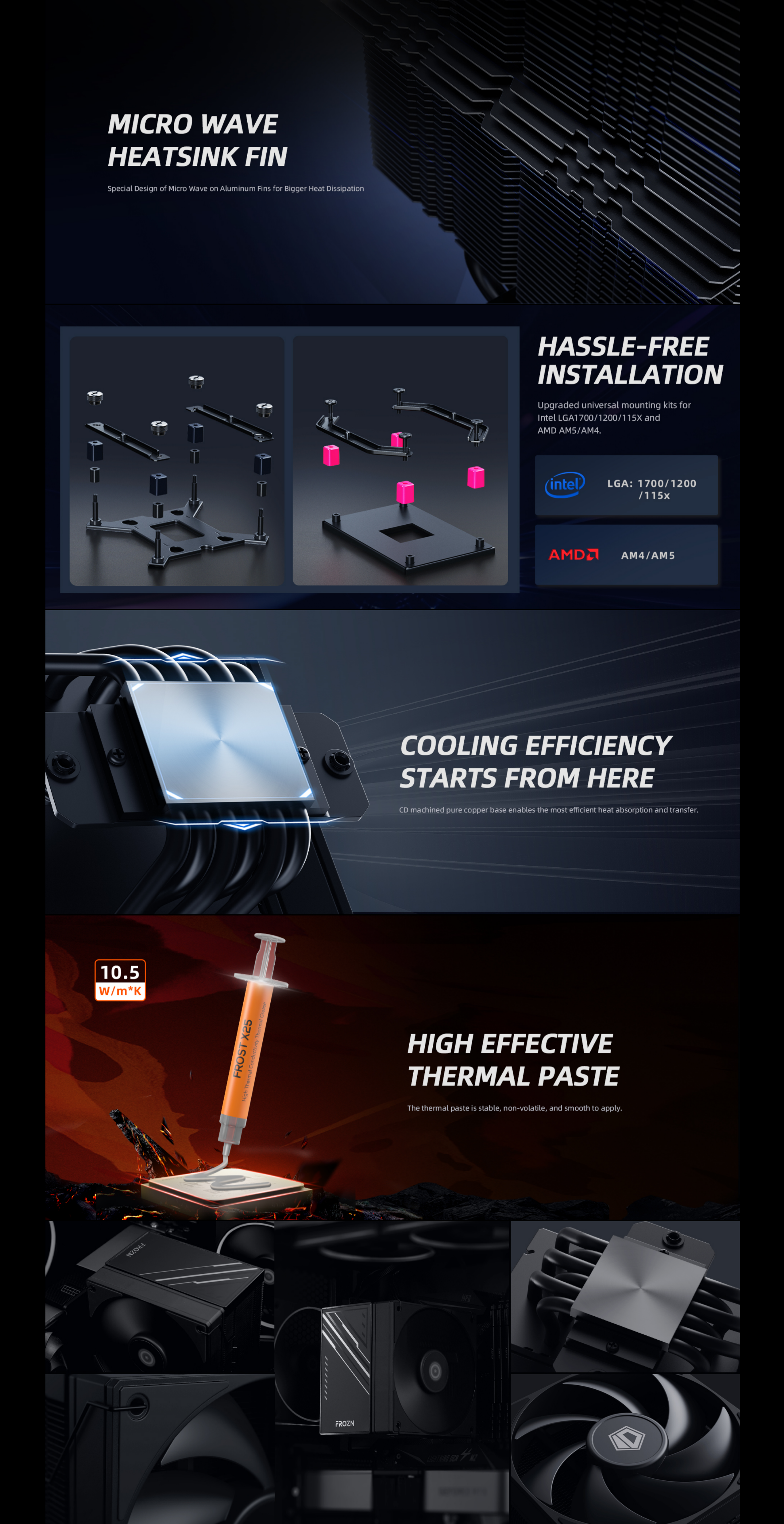 A large marketing image providing additional information about the product ID-COOLING FROZN A610 CPU Cooler - Black - Additional alt info not provided