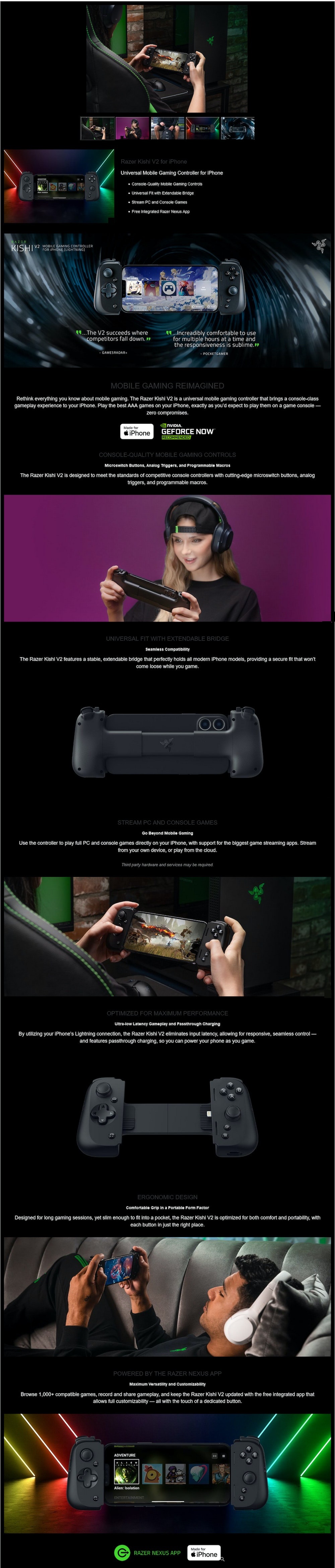 A large marketing image providing additional information about the product Razer Kishi V2 - Gaming Controller for iPhone - Additional alt info not provided