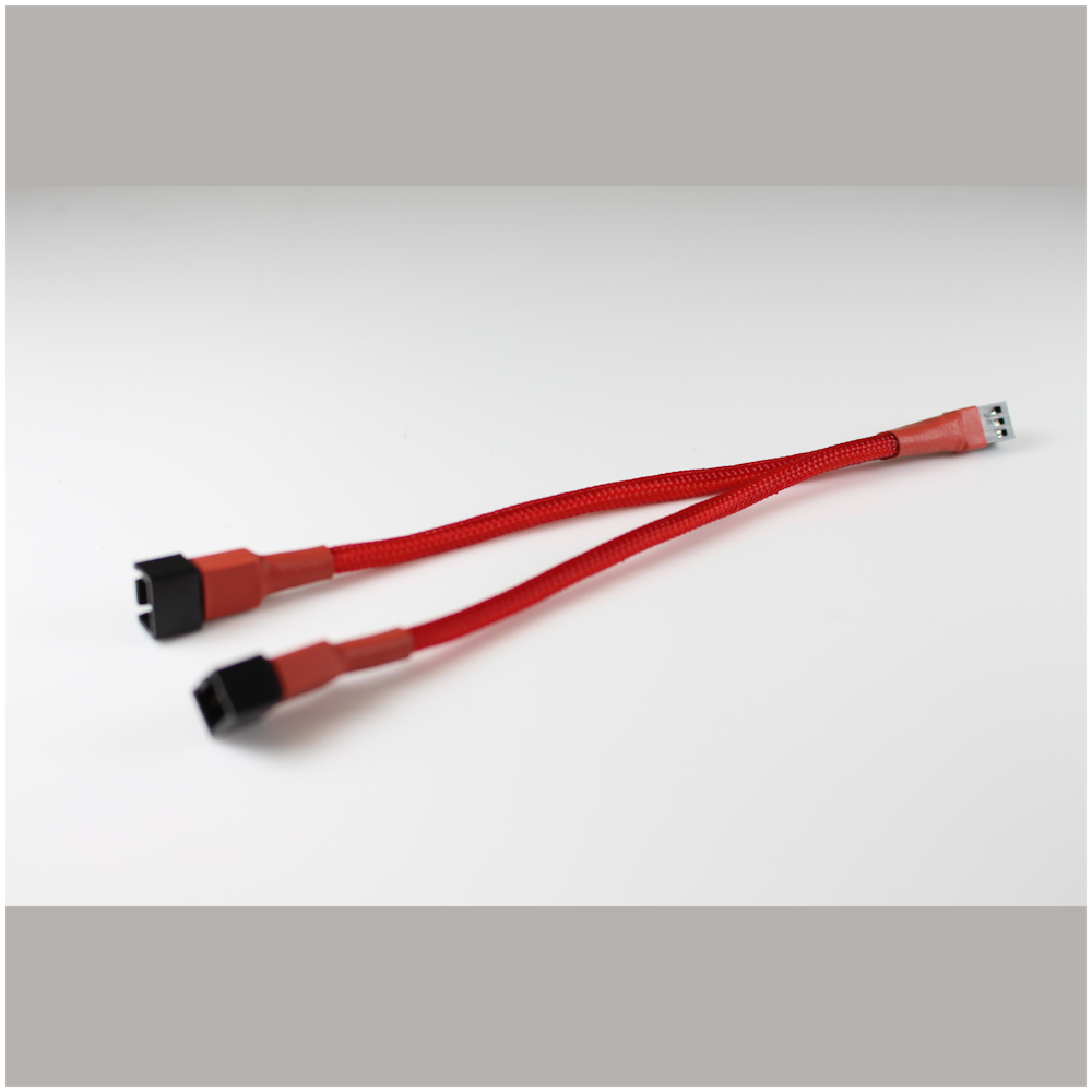 A large main feature product image of GamerChief 3-Pin Fan Splitter (2 way) 15cm Sleeved (Red)