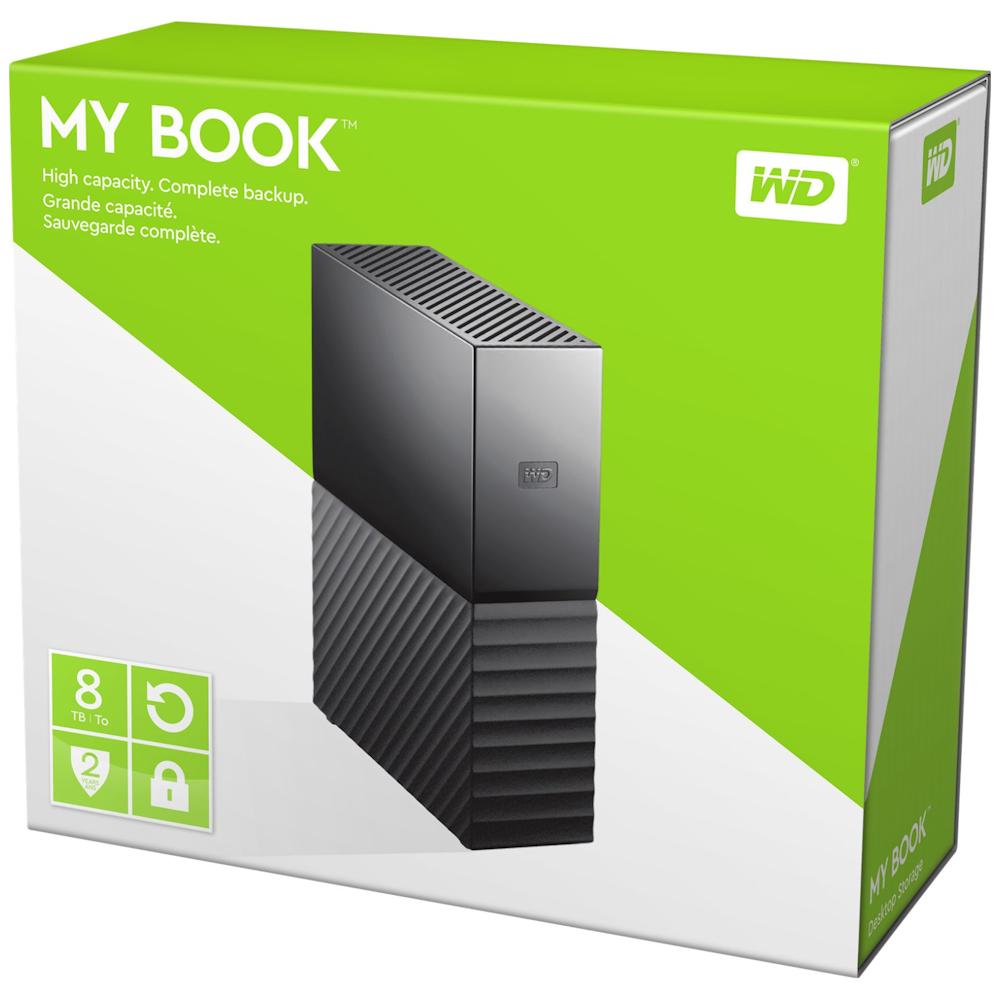 A large main feature product image of WD My Book External HDD - 8TB Black 