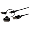 A product image of Startech 3ft Lightning / 30-pin Dock / Micro-USB to USB Cable - Black