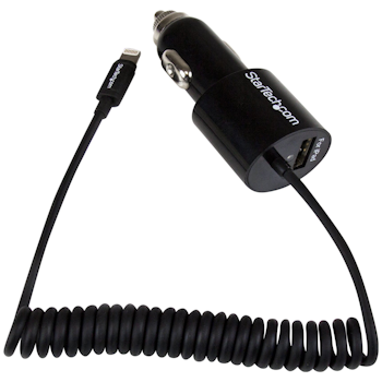Product image of Startech Lightning Car Charger w/ Extra USB Port - Black - Click for product page of Startech Lightning Car Charger w/ Extra USB Port - Black