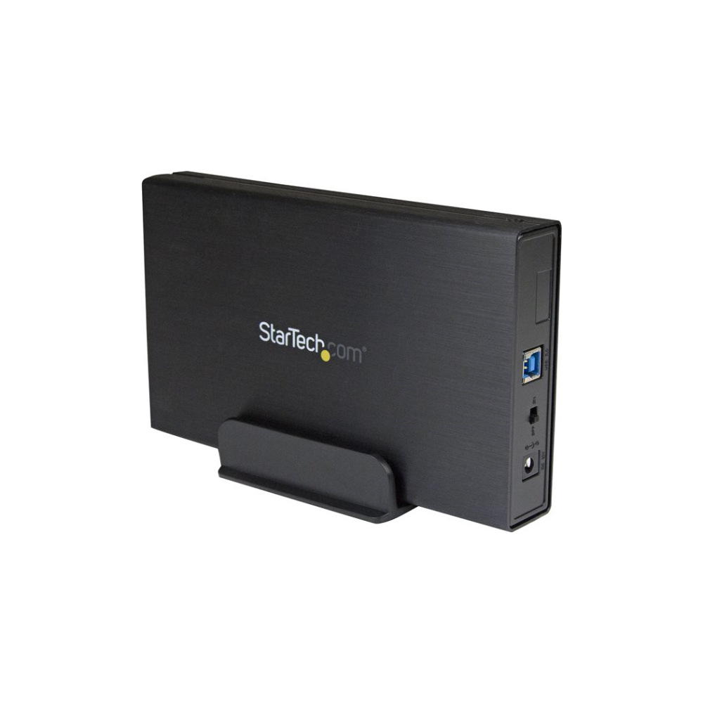 A large main feature product image of Startech 3.5in USB 3.0 External SATA Hard Drive Enclosure w/ UASP - Black