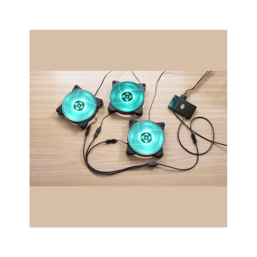 A large main feature product image of Cooler Master RGB Trident Fan Cable (1-to-3)