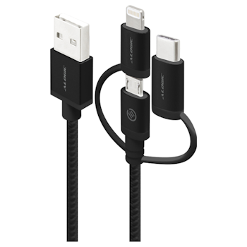 Product image of ALOGIC Prime 3-in-1 Charge & Sync Cable - Micro USB + Lightning + USB Type-C Black 30cm - Click for product page of ALOGIC Prime 3-in-1 Charge & Sync Cable - Micro USB + Lightning + USB Type-C Black 30cm