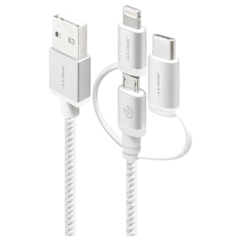 Product image of ALOGIC Prime 3-in-1 Charge & Sync Cable - Micro USB + Lightning + USB Type-C Silver 30cm - Click for product page of ALOGIC Prime 3-in-1 Charge & Sync Cable - Micro USB + Lightning + USB Type-C Silver 30cm