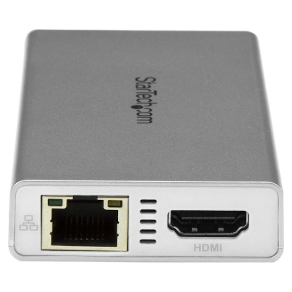 A large main feature product image of Startech USB-C Multiport Adapter w/ PD - 4K HDMI GbE USB 3.0 - Silver