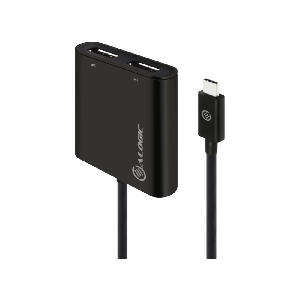A large main feature product image of ALOGIC USB Type-C to Dual DisplayPort Adapter