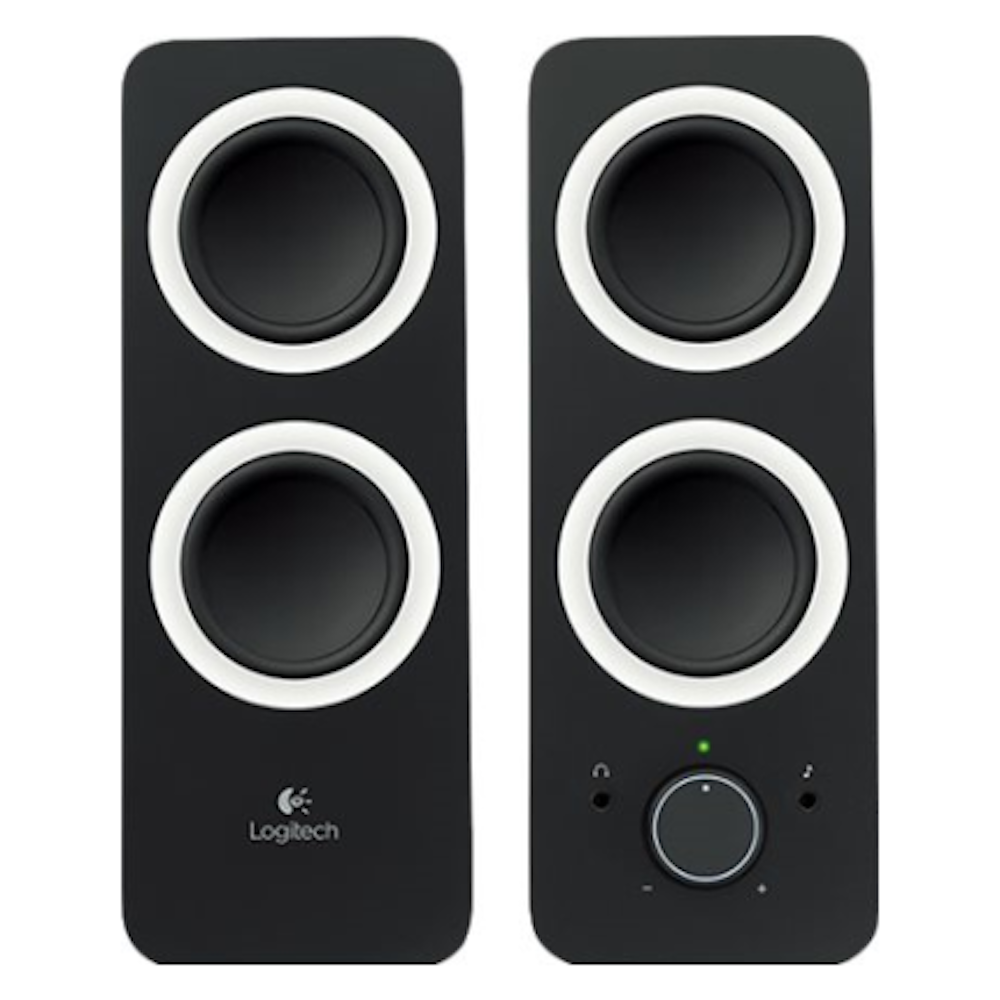 A large main feature product image of Logitech Z200 Multimedia Speakers - Midnight Black