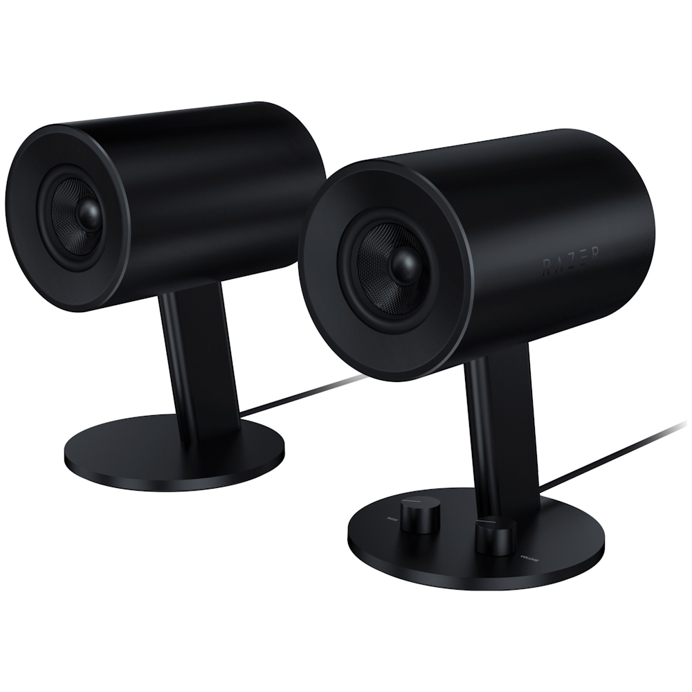 A large main feature product image of Razer Nommo Stereo Gaming Speakers