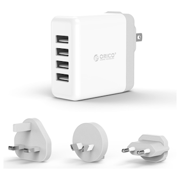Product image of ORICO 34W 4 Port Smart Wall Charger for Worldwide Travel White - Click for product page of ORICO 34W 4 Port Smart Wall Charger for Worldwide Travel White