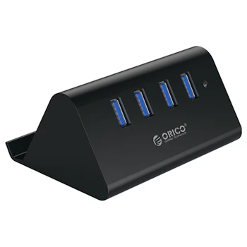 Product image of ORICO 4 Port USB3.0 HUB with Phone & Tablet Stand Black - Click for product page of ORICO 4 Port USB3.0 HUB with Phone & Tablet Stand Black