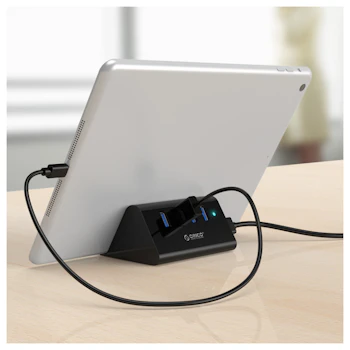 Product image of ORICO 4 Port USB3.0 HUB with Phone & Tablet Stand Black - Click for product page of ORICO 4 Port USB3.0 HUB with Phone & Tablet Stand Black