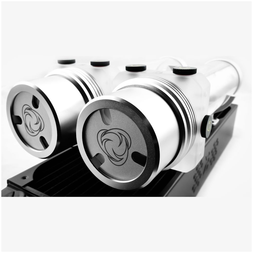A large main feature product image of Singularity Protium D5 Pump Cover - Silver