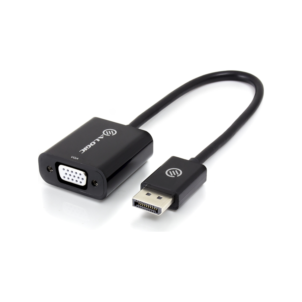 A large main feature product image of ALOGIC Elements 20cm DisplayPort to VGA Adapter - Male to Female - Black