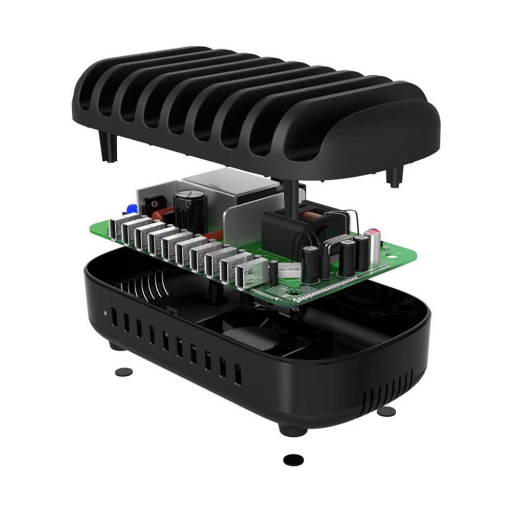 A large main feature product image of ORICO 120W 10 Ports USB Smart Charging Station with Phone & Tablet Stand - Black