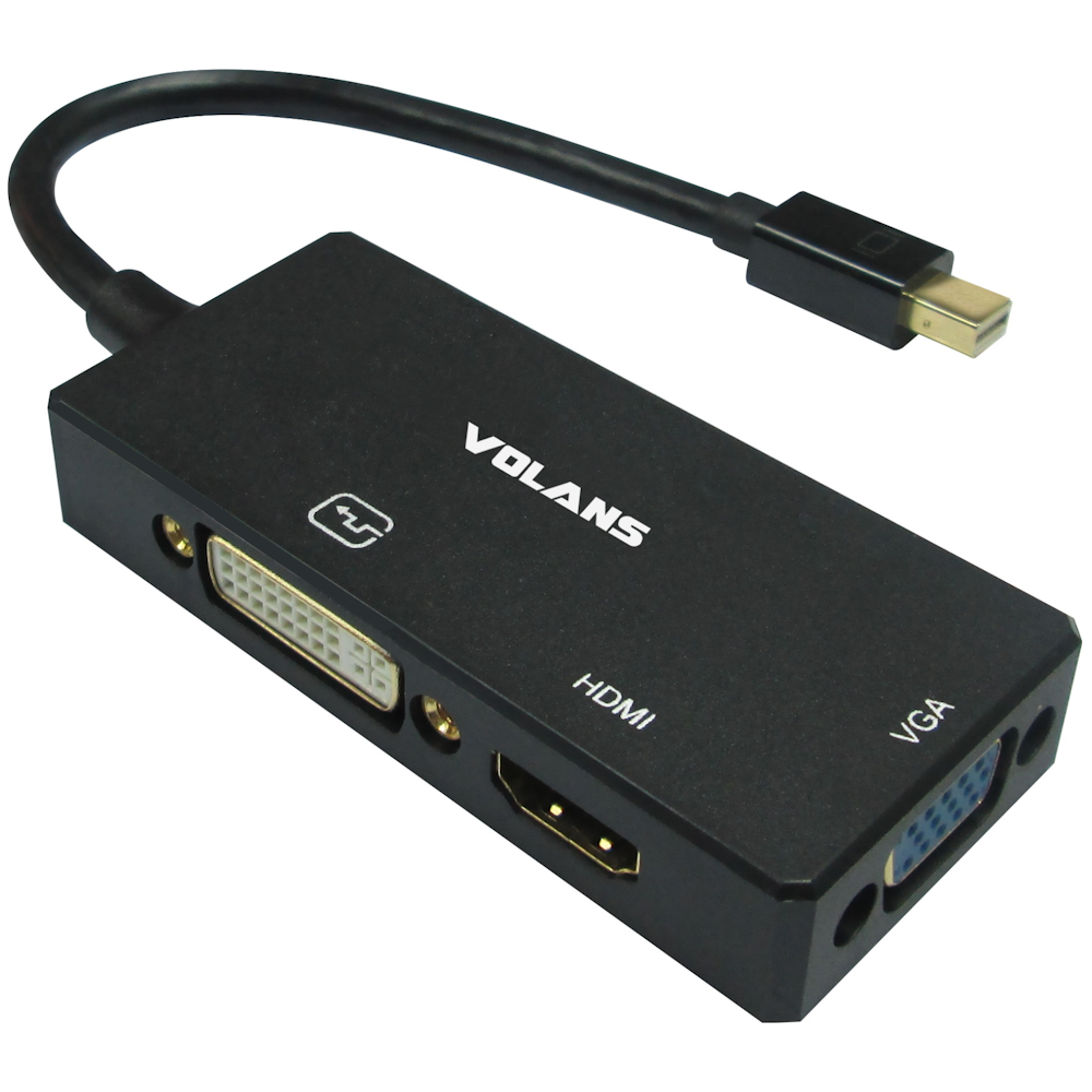 A large main feature product image of Volans Mini DisplayPort to 4K HDMI / FHD DVI & VGA Converter