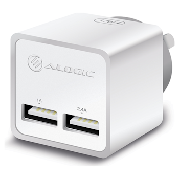 Product image of ALOGIC 2 Port USB Mini Wall Charger - 2.4A + 1A - 17W - White - Click for product page of ALOGIC 2 Port USB Mini Wall Charger - 2.4A + 1A - 17W - White