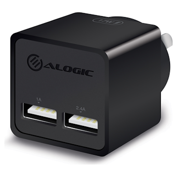 Product image of ALOGIC 2 Port USB Mini Wall Charger - 2.4A + 1A - 17W - Black - Click for product page of ALOGIC 2 Port USB Mini Wall Charger - 2.4A + 1A - 17W - Black
