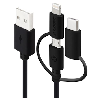 Product image of ALOGIC 3-in-1 Charge & Sync Cable - Micro USB + Lightning + USB Type-C Black 1m  - Click for product page of ALOGIC 3-in-1 Charge & Sync Cable - Micro USB + Lightning + USB Type-C Black 1m 