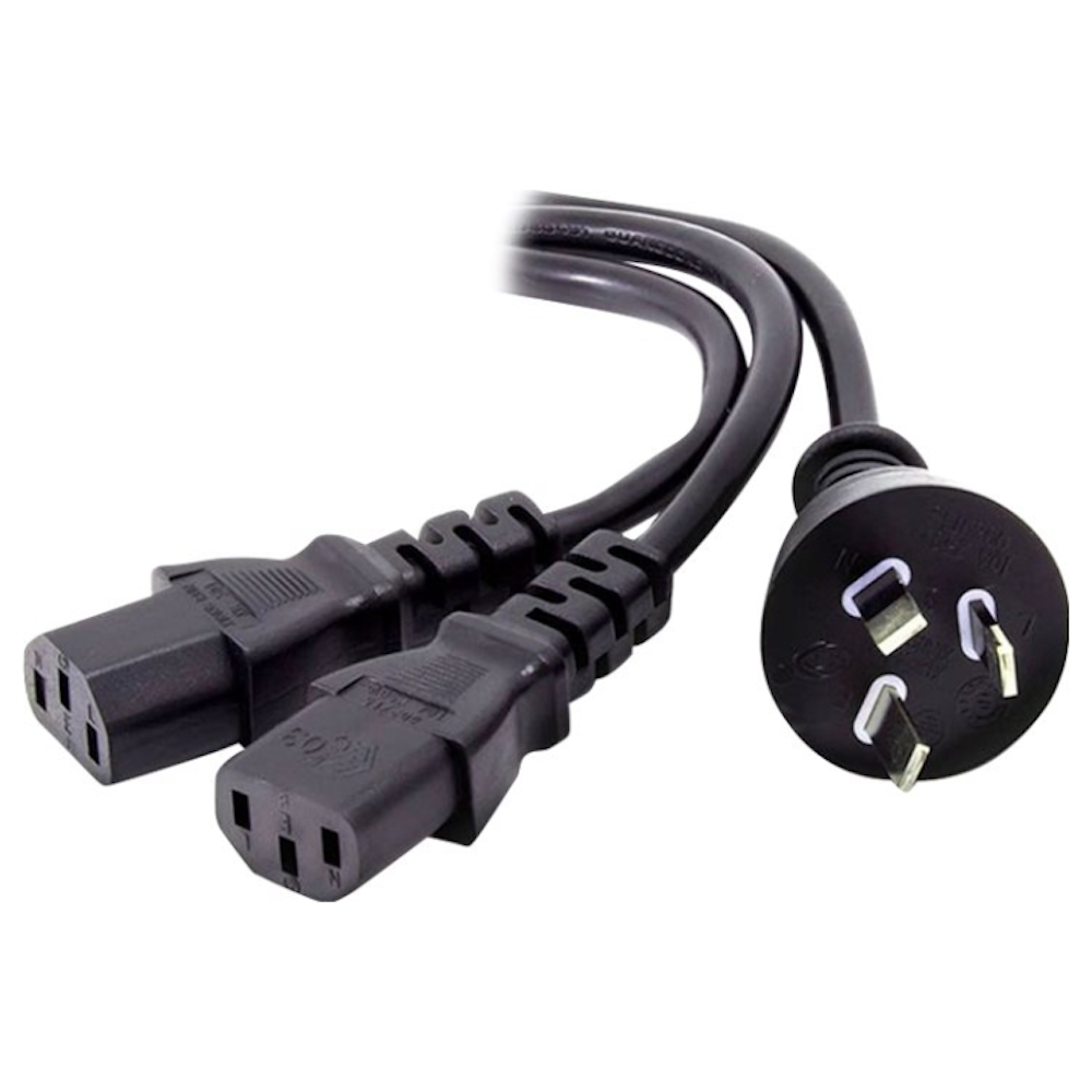 A large main feature product image of ALOGIC 1m Aus 3 Pin Mains Plug to 2 X IEC C13 Y Splitter Cable Male to 2x Female