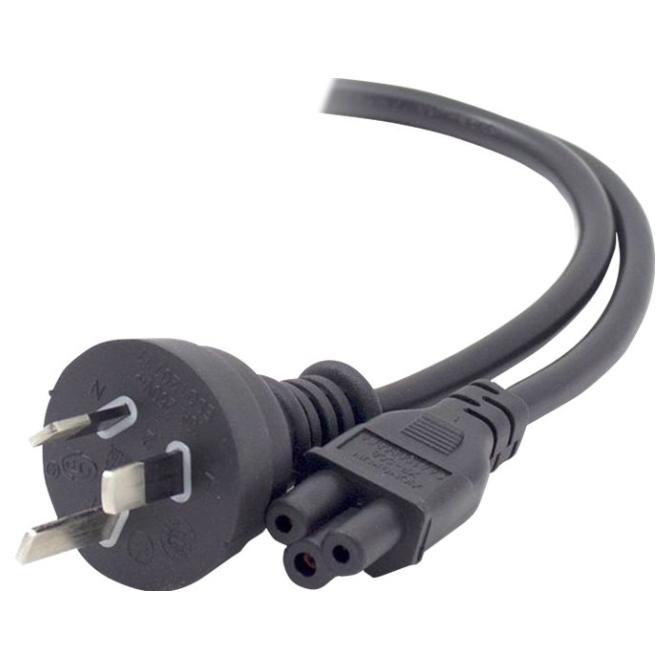 A large main feature product image of ALOGIC 1m Aus 3 Pin Mains Plug to IEC C5 (Clover Leaf) Male to Female