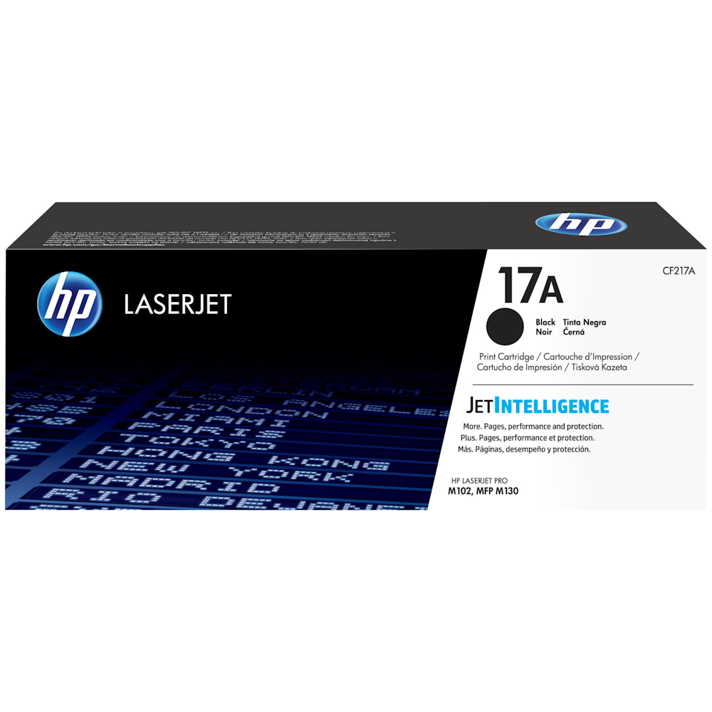 A large main feature product image of HP 17A CF217A Black Toner