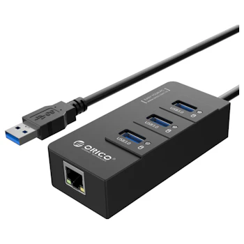 Product image of ORICO 3 Port USB3.0 Hub with Gigabit Ethernet Converter  - Black - Click for product page of ORICO 3 Port USB3.0 Hub with Gigabit Ethernet Converter  - Black