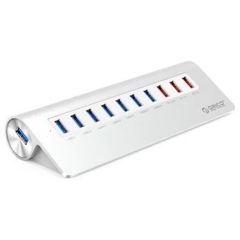 Product image of ORICO Aluminium 7 Port USB3.0 Hub with 3 Charging Port - Silver - Click for product page of ORICO Aluminium 7 Port USB3.0 Hub with 3 Charging Port - Silver