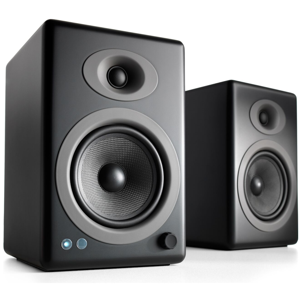 A large main feature product image of Audioengine 5+ Wireless Bookshelf Desktop Speakers - Black 
