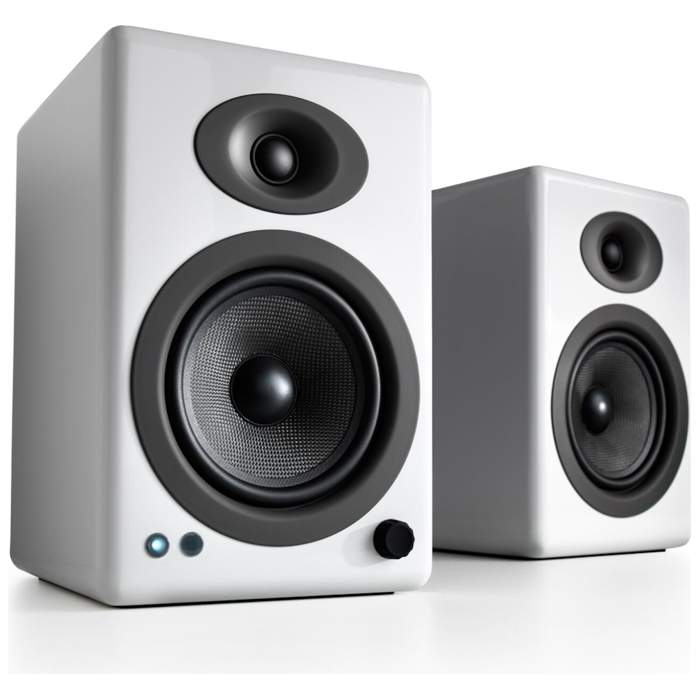 A large main feature product image of Audioengine A5+ Wireless - Bookshelf Desktop Speakers (Gloss White)
