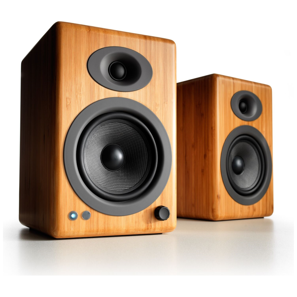 A large main feature product image of Audioengine A5+ Wireless - Bookshelf Desktop Speakers (Solid Bamboo)