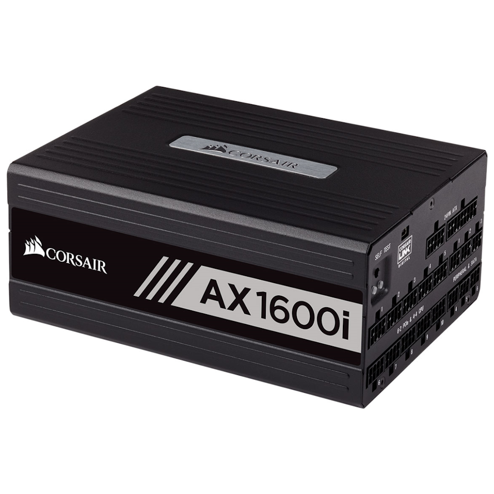 A large main feature product image of Corsair AX1600i 1600W Titanium ATX Modular PSU