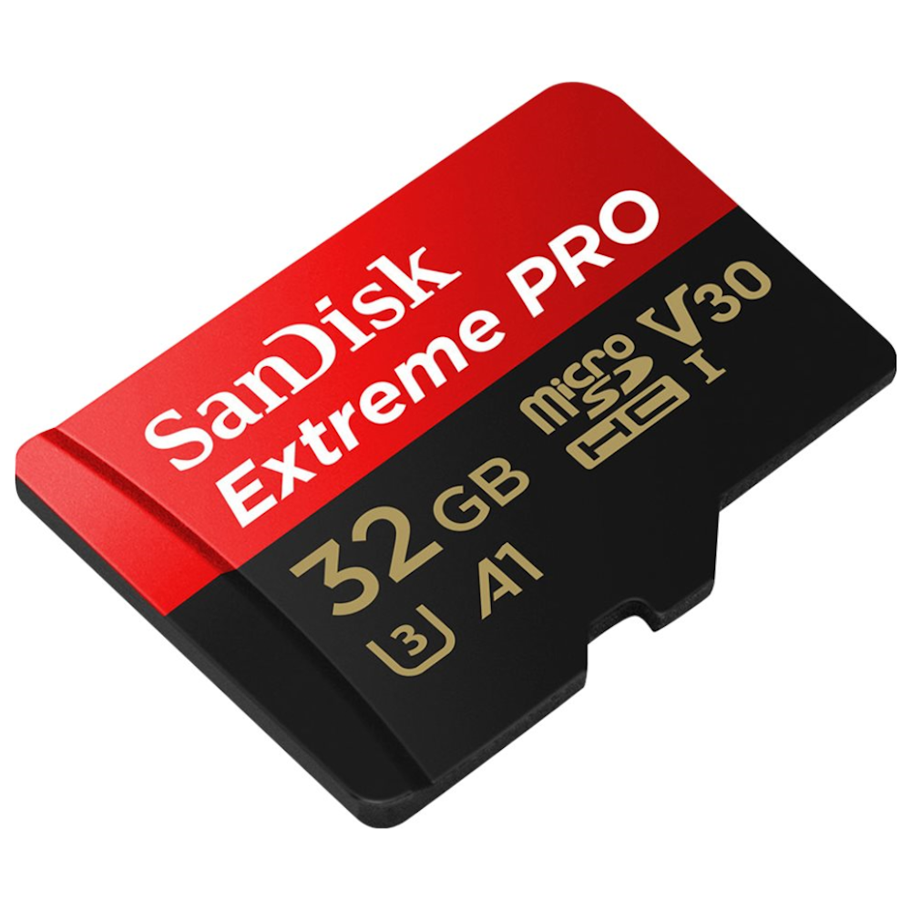 A large main feature product image of SanDisk Extreme Pro 32GB U3 UHS-I Class 10 microSDHC Card w/SD Adapter