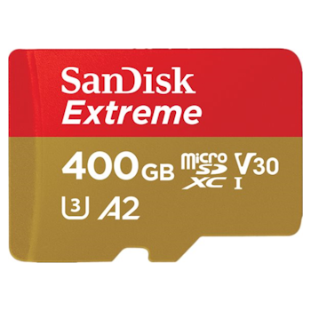 Product image of SanDisk Extreme 400GB U3 UHS-I Class 10 microSDXC Card w/SD Adapter - Click for product page of SanDisk Extreme 400GB U3 UHS-I Class 10 microSDXC Card w/SD Adapter