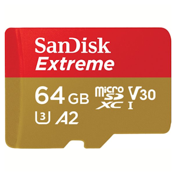 Product image of SanDisk Extreme 64GB U3 UHS-I Class 10 microSDXC Card w/SD Adapter - Click for product page of SanDisk Extreme 64GB U3 UHS-I Class 10 microSDXC Card w/SD Adapter