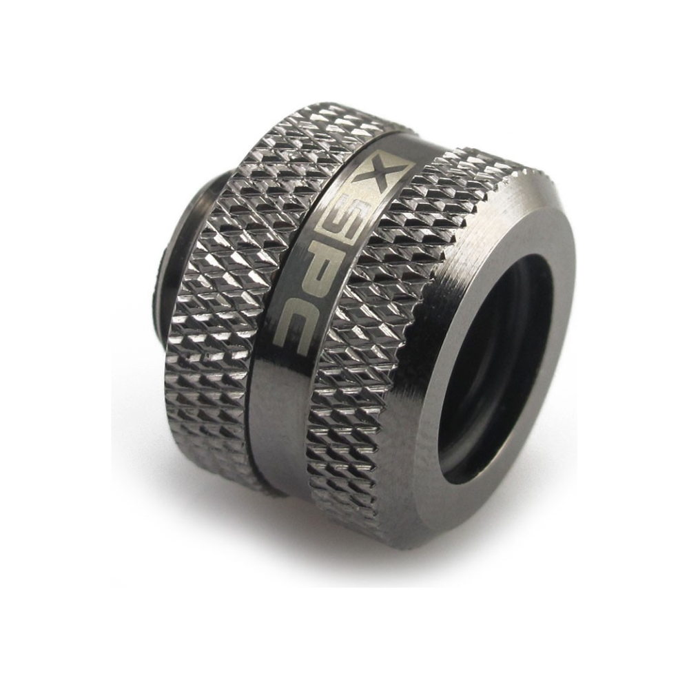 A large main feature product image of XSPC G1/4 14mm OD Black Chrome Triple-Seal PETG Fitting V2