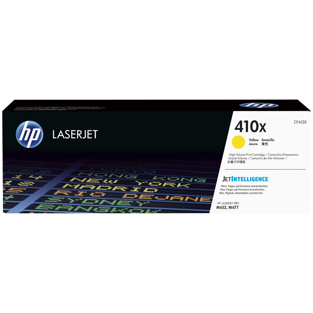 A large main feature product image of HP 410X Yellow LaserJet Toner Cartridge