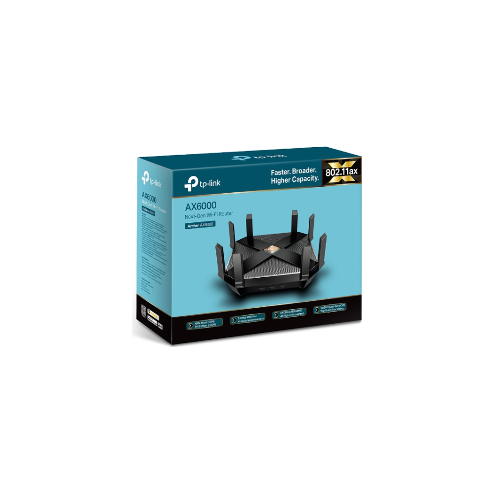 A large main feature product image of TP-LINK Archer AX6000 Dual Band MU-MIMO Gigabit Router